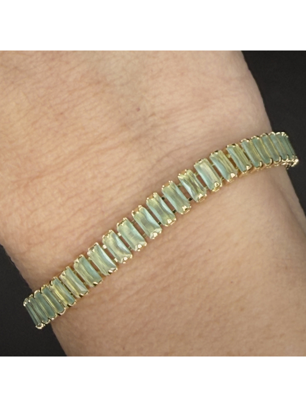 candy+clover green ghost milky baguette gold tone tennis bracelet - Picture 4 of 5
